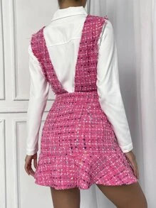 SHEIN Essnce Plaid Pattern Raw Trim Sleeveless Dress - Hot Pink - View 2