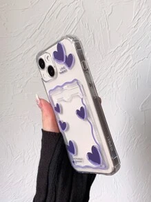 愛心圖案透明插卡槽手機殼 - 無色 - 查看 3