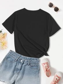 SHEIN Girls Cat Print Tee - Black - View 2