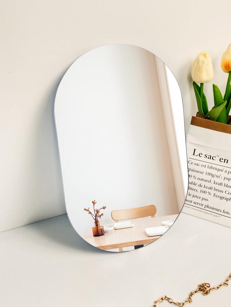 1pc Oval Shaped 2mm Thick Acrylic Decorative Mirror Sticker, Suitable For Bedroom, Living Room, Bathroom And Kitchen. Size: 30*26cm/11.81*10.25in Best Gifts - Silver - View 1