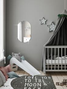 1pc Oval Shaped 2mm Thick Acrylic Decorative Mirror Sticker, Suitable For Bedroom, Living Room, Bathroom And Kitchen. Size: 30*26cm/11.81*10.25in Best Gifts - Silver - View 5