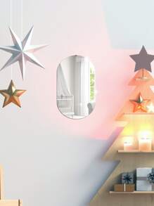 1pc Oval Shaped 2mm Thick Acrylic Decorative Mirror Sticker, Suitable For Bedroom, Living Room, Bathroom And Kitchen. Size: 30*26cm/11.81*10.25in Best Gifts - Silver - View 2