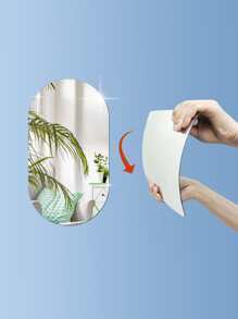 1pc Oval Shaped 2mm Thick Acrylic Decorative Mirror Sticker, Suitable For Bedroom, Living Room, Bathroom And Kitchen. Size: 30*26cm/11.81*10.25in Best Gifts - Silver - View 4