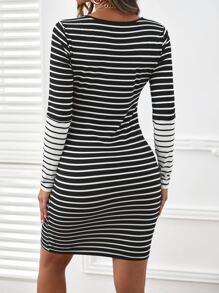 SHEIN Maternity Striped Print Dress - Black and White - View 2