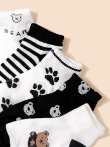 5pairs Striped & Bear Pattern Ankle Socks - Multicolor - View 2