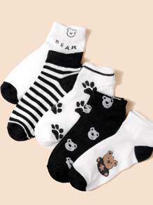 5pairs Striped & Bear Pattern Ankle Socks - Multicolor - View 3