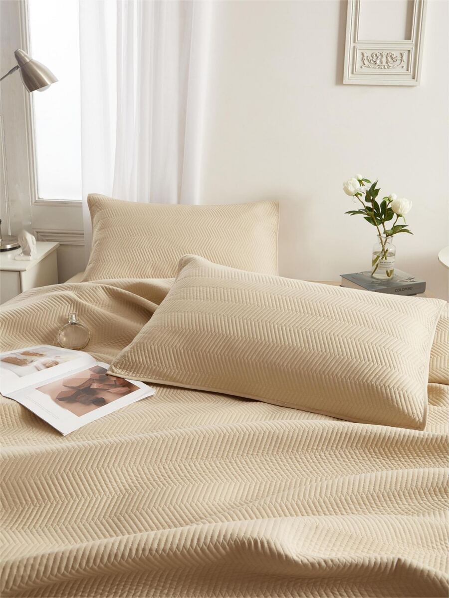 1pair Quilted Pillowcase Without Filler - Khaki - View 1