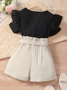 Bộ hai mảnh Gái Thắt lưng Xù Khối Màu Dễ thương - Nhiều màu - Xem 2