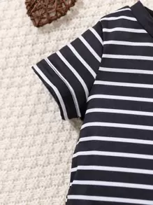 Bebé niño Camiseta con estampado de rayas con bordado de corazón - Blanco y Negro - Ver 4