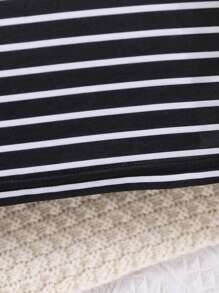 Bebé niño Camiseta con estampado de rayas con bordado de corazón - Blanco y Negro - Ver 5