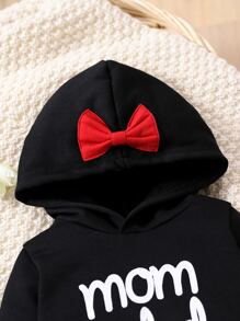 嬰兒女孩心形和字母圖形蝴蝶結細節連帽連體衣