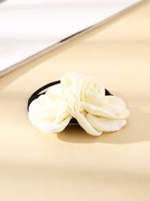 2 piezas Lazos para el cabello con flores de rosa, accesorios florales para el cabello, sujetadores de coleta para vacaciones en la playa, bandas elásticas, scrunchies, accesorios para el cabello, bandas elásticas para la belleza y el hogar - Blanco - Ver 2