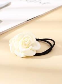 2 piezas Lazos para el cabello con flores de rosa, accesorios florales para el cabello, sujetadores de coleta para vacaciones en la playa, bandas elásticas, scrunchies, accesorios para el cabello, bandas elásticas para la belleza y el hogar - Blanco - Ver 4