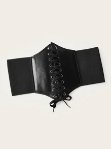 ROMWE Hippie Grommet Lace Up Front Corset Belt - Black - View 4