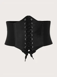 ROMWE Hippie Grommet Lace Up Front Corset Belt - Black - View 5
