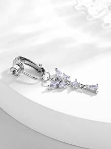 Utnsnyy 方晶鋯石蝴蝶裝飾臍釘銅受歡迎穿孔身體鏈禮品適合女士和男士 - 銀色 - 查看 4