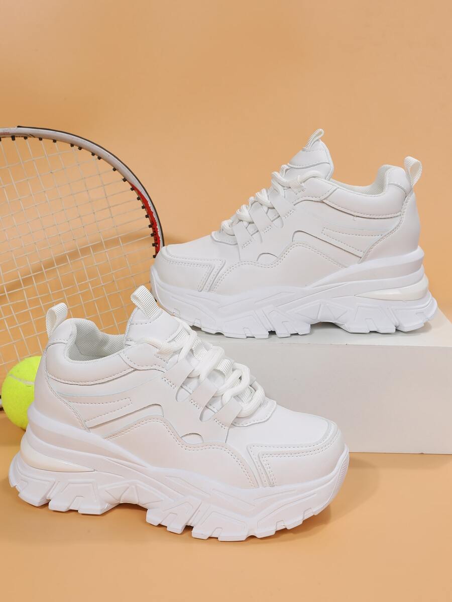 女士們白色素色一腳蹬運動鞋帶坡跟跟和前綁帶 - 白色 - 查看 1