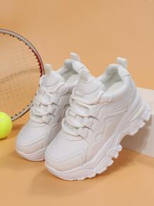 女士們白色素色一腳蹬運動鞋帶坡跟跟和前綁帶 - 白色 - 查看 2