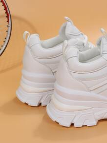 女士們白色素色一腳蹬運動鞋帶坡跟跟和前綁帶 - 白色 - 查看 4