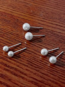 3pairs Faux Pearl Decor Stud Earrings