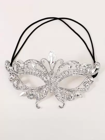 1pc Glass Rhinestone Butterfly Masquerade Mask, Unique Face Decor For Halloween