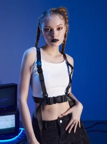 ROMWE Grunge Punk Release Buckle Detail Harness Belt Sexy - Black - View 3