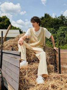 ROMWE MEN ROMWE UNISEX 1pc Marled Contrast Binding Sweater Vest - Multicolor - View 7