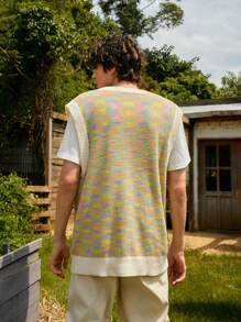 ROMWE MEN ROMWE UNISEX 1pc Marled Contrast Binding Sweater Vest - Multicolor - View 8