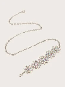 Đai thắt lưng trang trí hoa Rhinestone - Bạc - Xem 2