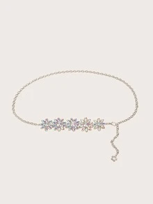Đai thắt lưng trang trí hoa Rhinestone - Bạc - Xem 3