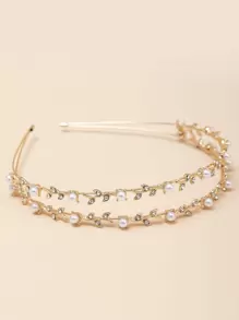 1pc Faux Pearl & Rhinestone Decor Double Row Hairband Elegant Tiaras,Hairband,Hair Hoop Headbands Hair Accessories Head Accessories - Silver - View 7