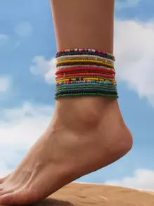 18pcs/set Minimalist Beaded Anklet - Multicolor - View 1