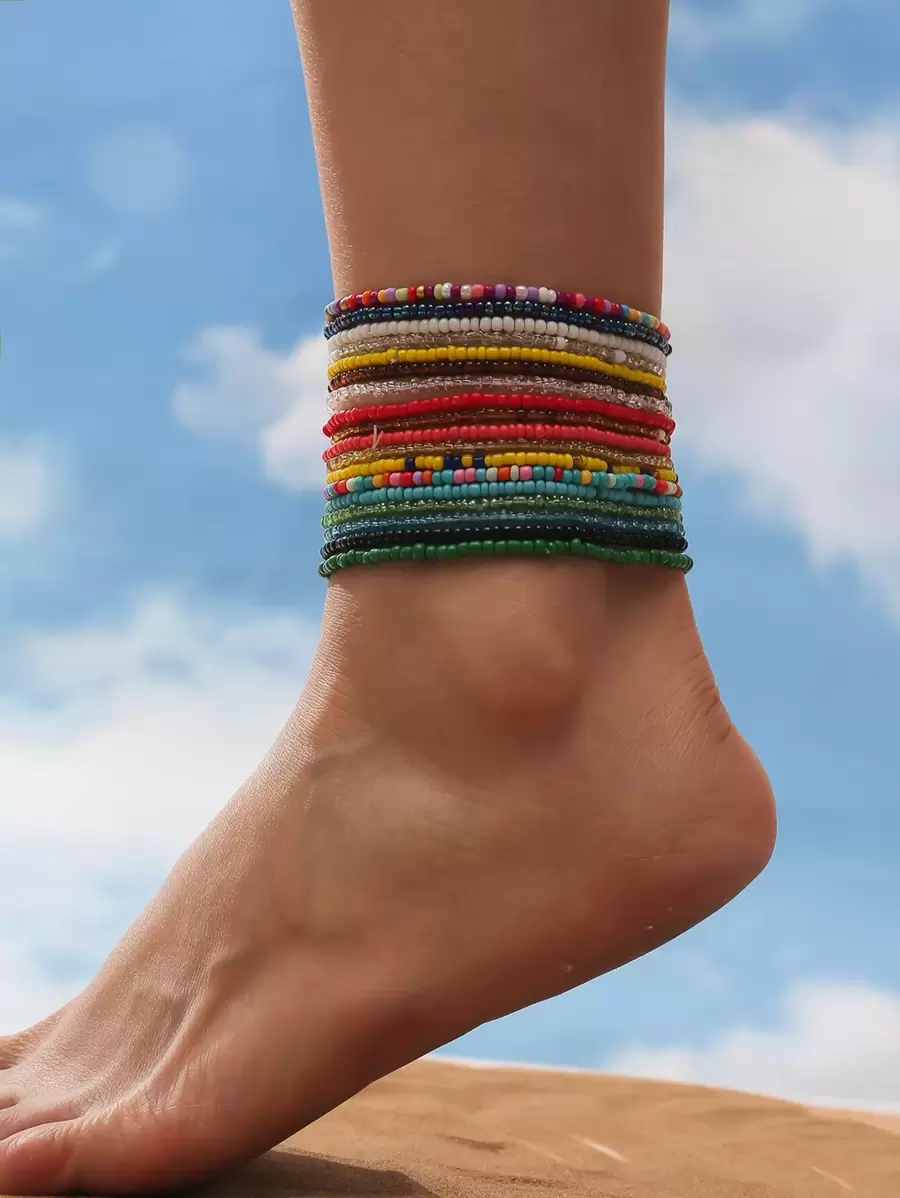 18pcs/set Minimalist Beaded Anklet - Multicolor - View 1