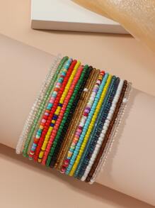 18pcs/set Minimalist Beaded Anklet - Multicolor - View 3