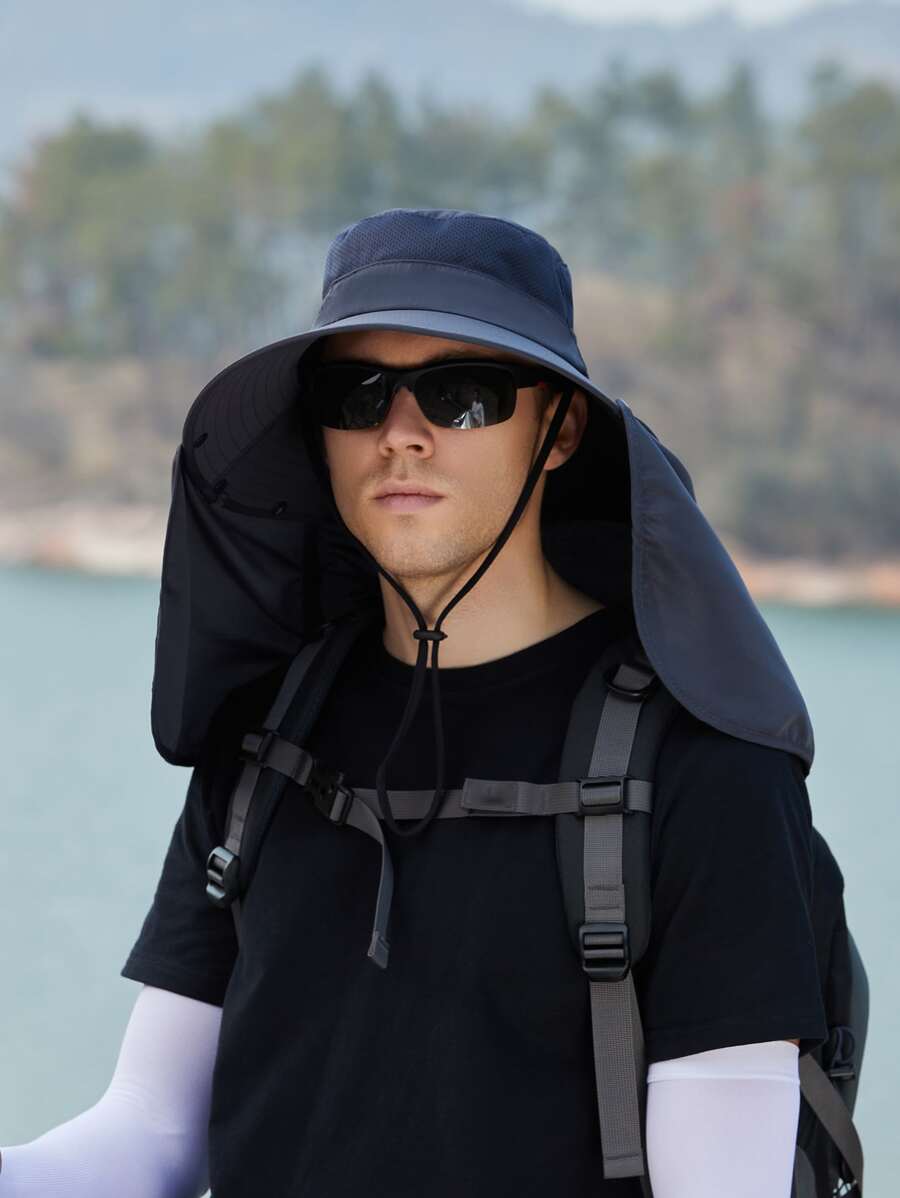 1 Miếng Nam Có thể tháo rời Thoáng khí Câu cá  Mũ lưỡi trai Với Chống nắng Cape Thích hợp Đối với Ngoài trời Và Sử dụng hàng ngày - Màu xám đen - Xem 1