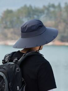 1 Miếng Nam Có thể tháo rời Thoáng khí Câu cá  Mũ lưỡi trai Với Chống nắng Cape Thích hợp Đối với Ngoài trời Và Sử dụng hàng ngày - Màu xám đen - Xem 2