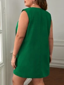 SHEIN Clasi 大碼前紐扣馬甲西裝外套和短褲 - 墨綠色 - 查看 2