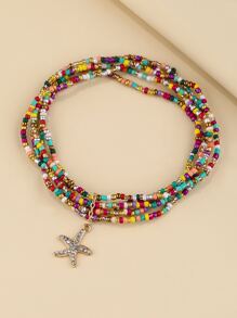 水鑽海星吊墜串珠腳鏈 - 彩色 - 查看 2