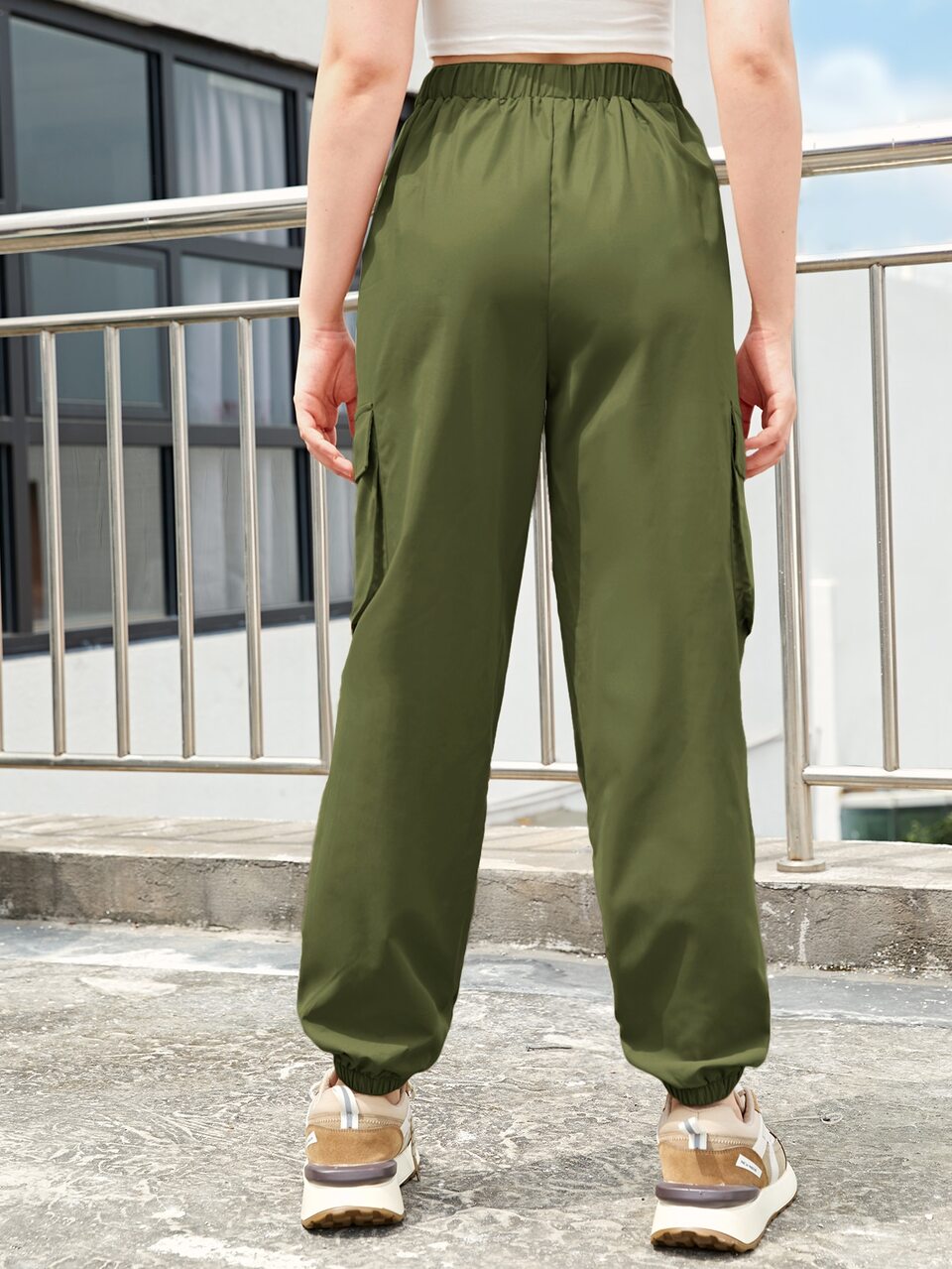 Teen Girl Solid Color Casual Sporty High-Waisted Utility Pants