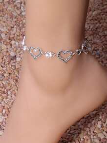 Rhinestone Heart Decor Anklet - Silver - View 4