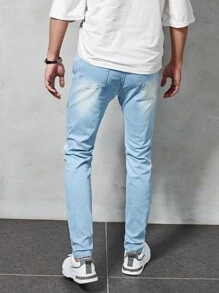 Tim Lord Guys Graphic Print Ripped Jeans - Light Wash - View 2