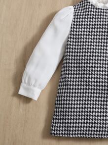 SHEIN Baby Girl Houndstooth Print Mock Neck Dress - Black and White - View 4