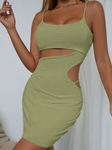 Cutout Detail Bodycon Cami Dress - Lime Green - View 4