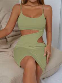 Cutout Detail Bodycon Cami Dress - Lime Green - View 6