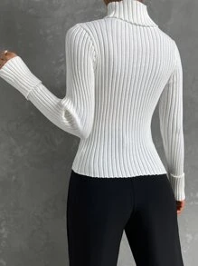 SHEIN Essnce Turtleneck Ribbed Knit Jumper - White - View 3