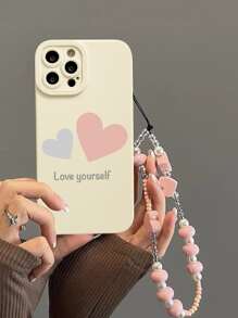 愛心圖案手機殼附帶繩子 - 米色 - 查看 1