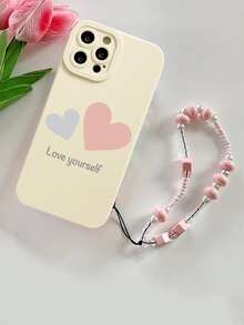 愛心圖案手機殼附帶繩子 - 米色 - 查看 3