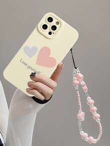 愛心圖案手機殼附帶繩子 - 米色 - 查看 4