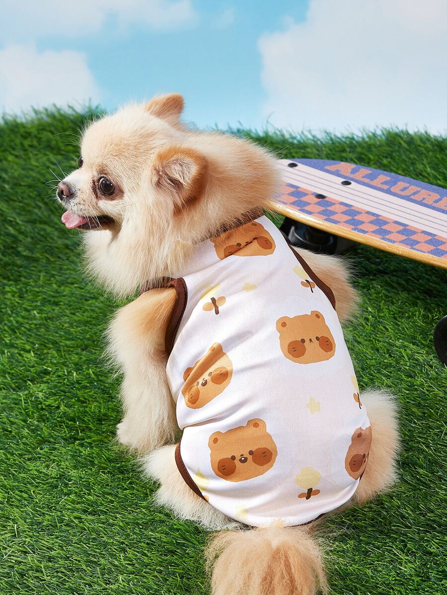 PETSIN Cartoon Bear Print Pet Tank - Multicolor - View 1