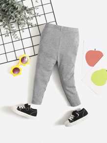 SHEIN Bebé Pantalones unicolor tejido de canalé - Gris Claro - Ver 1
